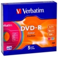 Диск DVD-R Verbatim 4,7Gb 16x slim color (5шт) 43557
