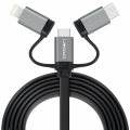Кабель USB 2.0 Am -3 в 1 Micro+Type C+Lightning Crown CMCU-3182,1.0м, черный, плоский