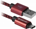 Кабель USB 2.0 Am-&gt;Type-C 1.0m Defender USB09-03T PRO красный 2.1A (87813)