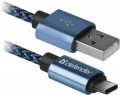 Кабель USB 2.0 Am-&gt;Type-C 1.0m Defender USB09-03T PRO синий 2.1A (87817)