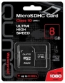 Карта памяти microSDHC 8Gb Qumo Class 10 UHS-I + SD Adapter (QM8GMICSDHC10U1)