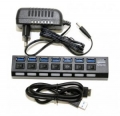 Разветвитель  7*USB-3.0 5bites HB37-303PBK с выключателями питания на каждый порт +БП 5В-2А, кабель 1,2м