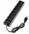Разветвитель  7*USB2.0 Gembird UHB-U2P7-02 с подсветкой, выключателями, кабель 55см + блок питания